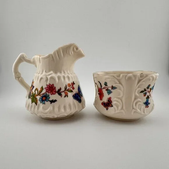 Vintage Aynsley Mini Creamer & Open Sugar Cottage Garden Fine English Bone China - Picture 3 of 15